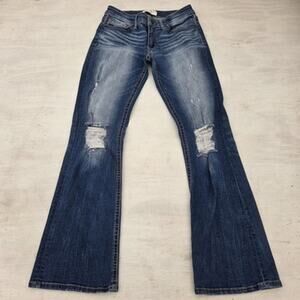 BKE Stella Jeans Womens 29x31.5 Low Rise Slim Fit Bootcut Distressed Whiskers
